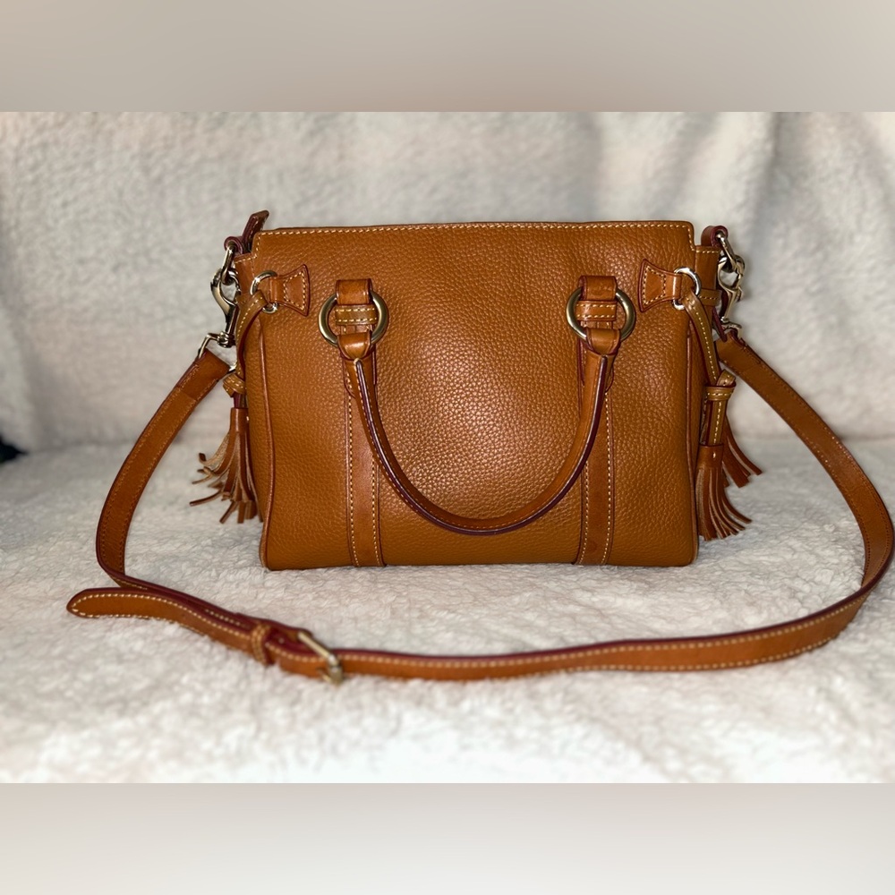 Dooney & Bourke Logo Satchel Shoulder Tan Leather Purse - Picture 3 of 9